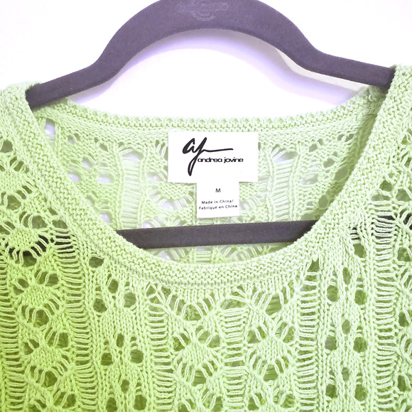 New Andrea Jovine Open Crochet Knit Tunic Sweater Mint Green Whimsy Fairy M NWT - Picture 3 of 6